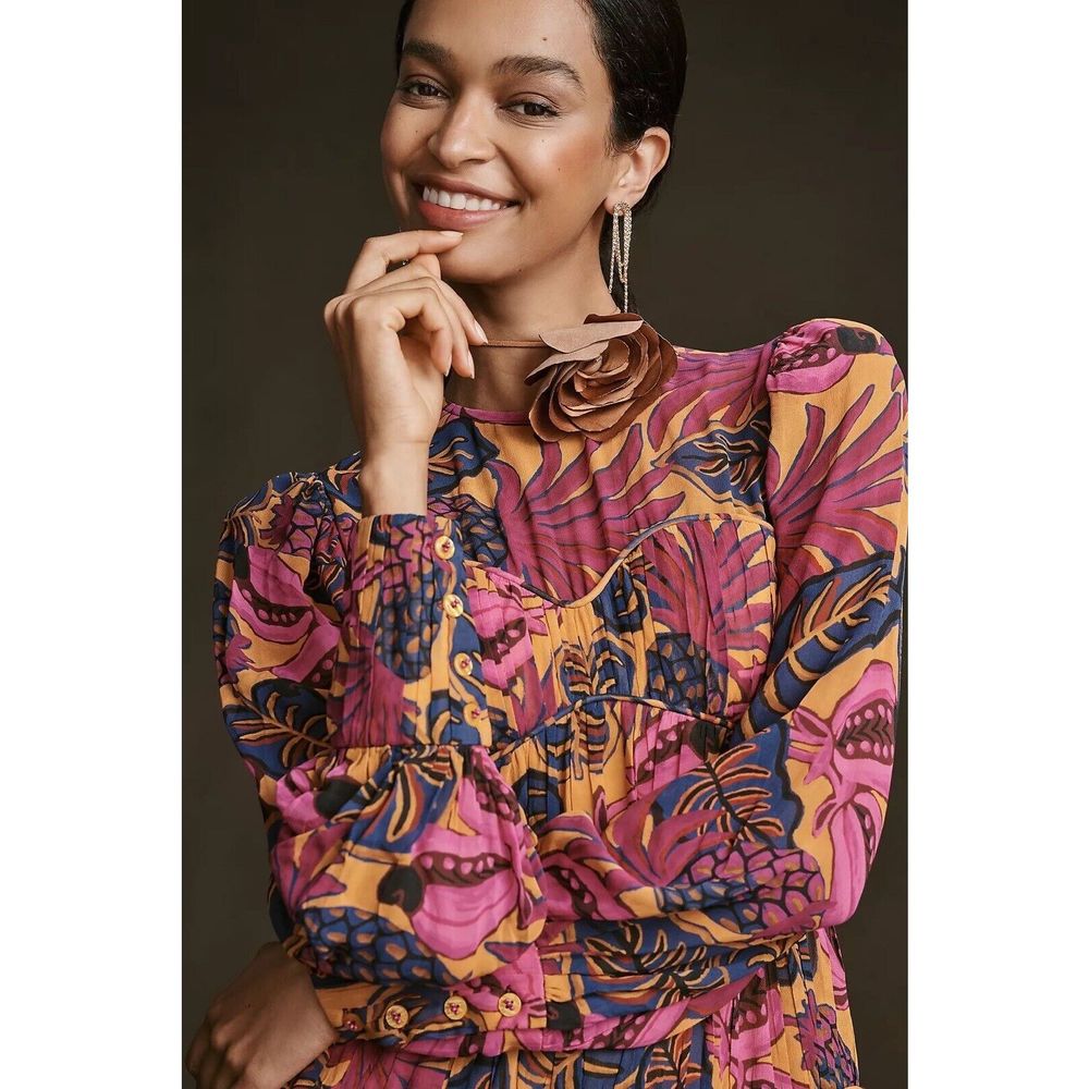 Anthropologie Farm Rio Fruit Dream Long-Sleeve Mini Dress $265 - Picture 3 of 7